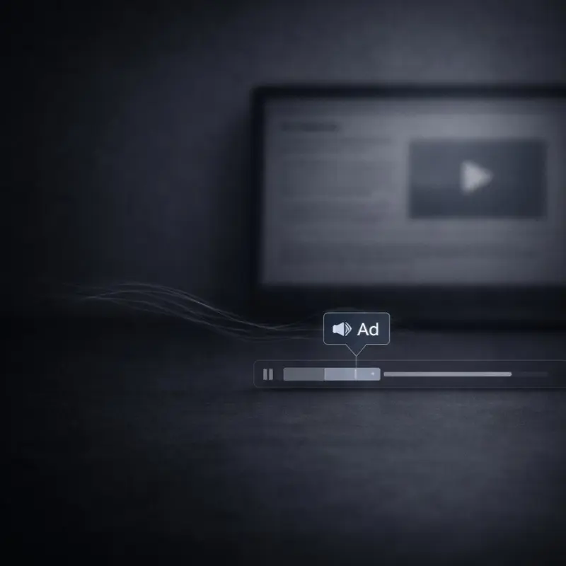 Audio-Werbung mit Play-Button und Ad-Label